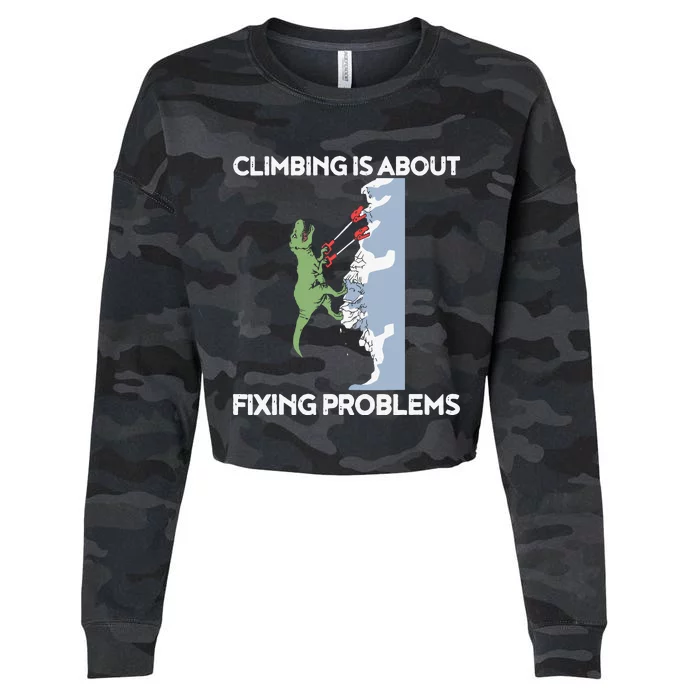 Funny Climbing TRex Rock Climber Dinosaur Tee Cropped Pullover Crew