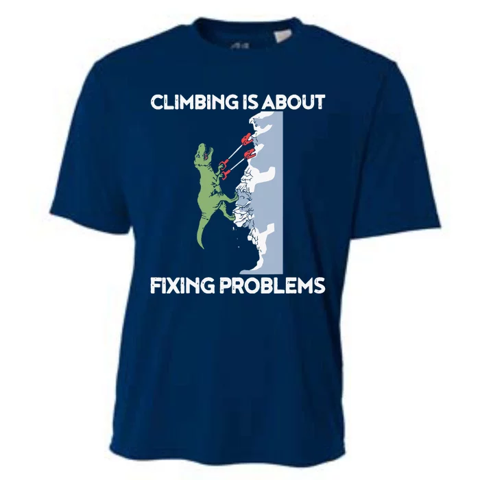 Funny Climbing TRex Rock Climber Dinosaur Tee Cooling Performance Crew T-Shirt