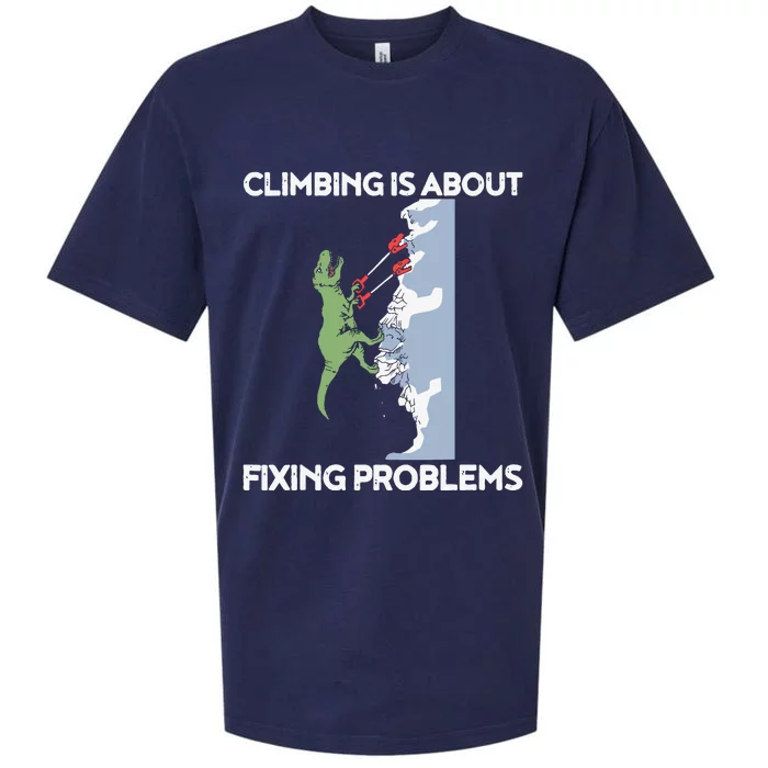 Funny Climbing TRex Rock Climber Dinosaur Tee Sueded Cloud Jersey T-Shirt