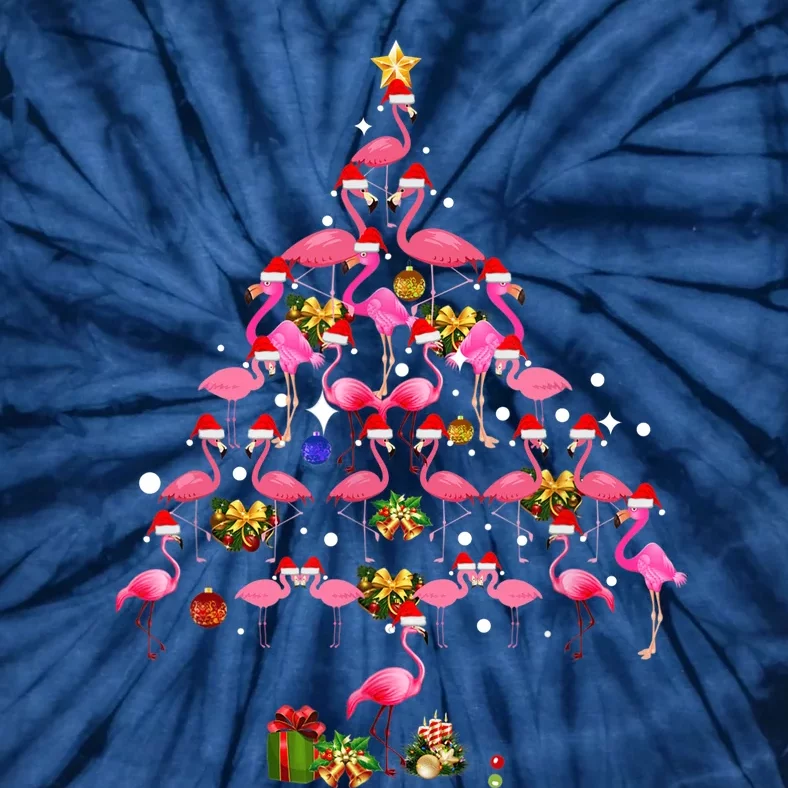 Flamingo Christmas Tree Santa Hat Xmas Light Merry Christmas Tie-Dye T-Shirt