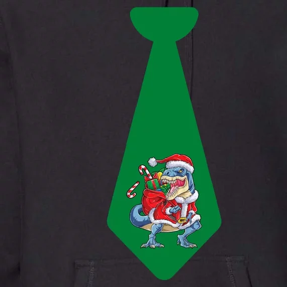 Funny Christmas Tie With Trex And Lights For Family Dinner Funny Trex Tie Premium Hoodie