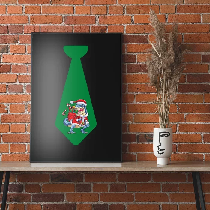 Funny Christmas Tie With Trex And Lights For Family Dinner Funny Trex Tie Poster