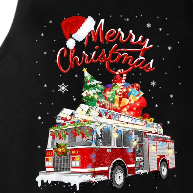 Firefighter Christmas Tree Fire Truck Fire Xmas Funny Gift Gift Ladies Tri-Blend Wicking Tank