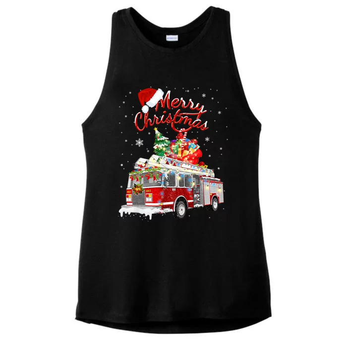 Firefighter Christmas Tree Fire Truck Fire Xmas Funny Gift Gift Ladies Tri-Blend Wicking Tank