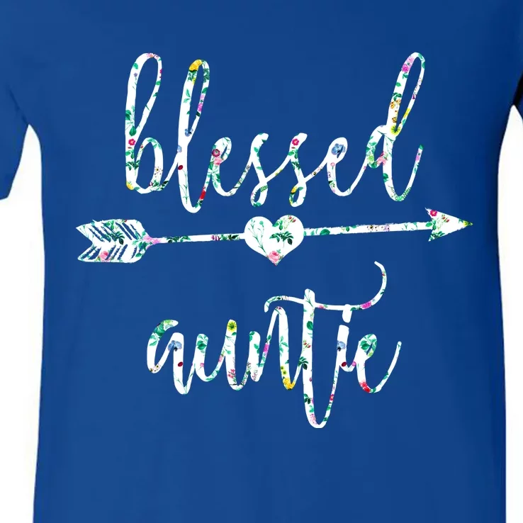 Flowers Cute Tropical Blessed Auntie Great Gift V-Neck T-Shirt