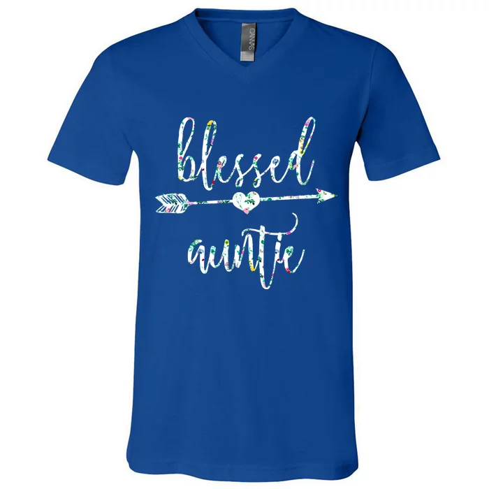 Flowers Cute Tropical Blessed Auntie Great Gift V-Neck T-Shirt