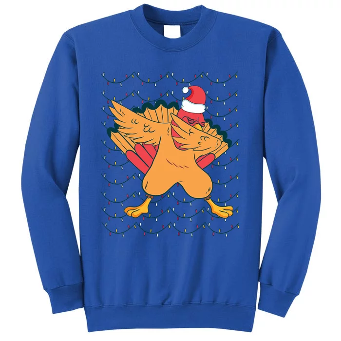 Funny Christmas Thanksgiving Dabbing Turkey Christmas Lights Cool Gift Tall Sweatshirt