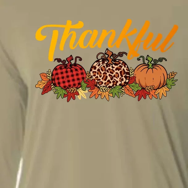 Funny Cute Thankful Pumpkins Red Leopard Plaid, Thankful Grateful Blessed Autumn Cooling Performance Long Sleeve Crew