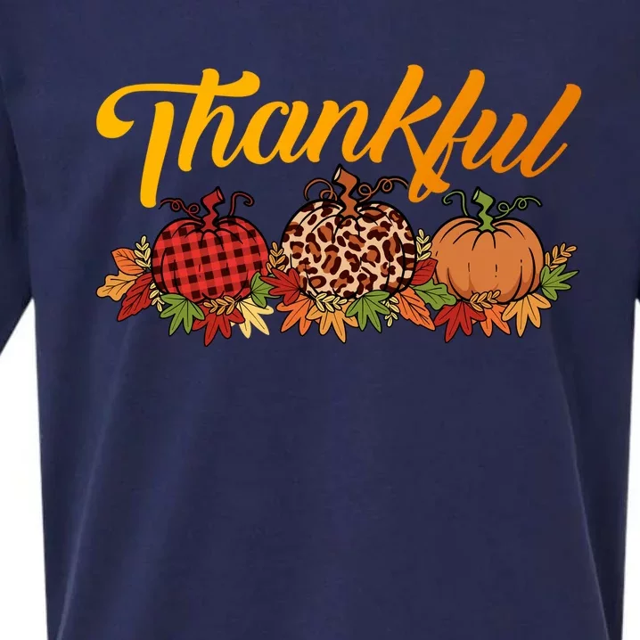 Funny Cute Thankful Pumpkins Red Leopard Plaid, Thankful Grateful Blessed Autumn Sueded Cloud Jersey T-Shirt