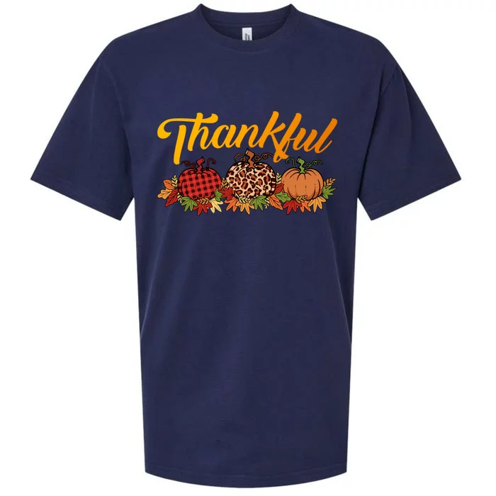 Funny Cute Thankful Pumpkins Red Leopard Plaid, Thankful Grateful Blessed Autumn Sueded Cloud Jersey T-Shirt