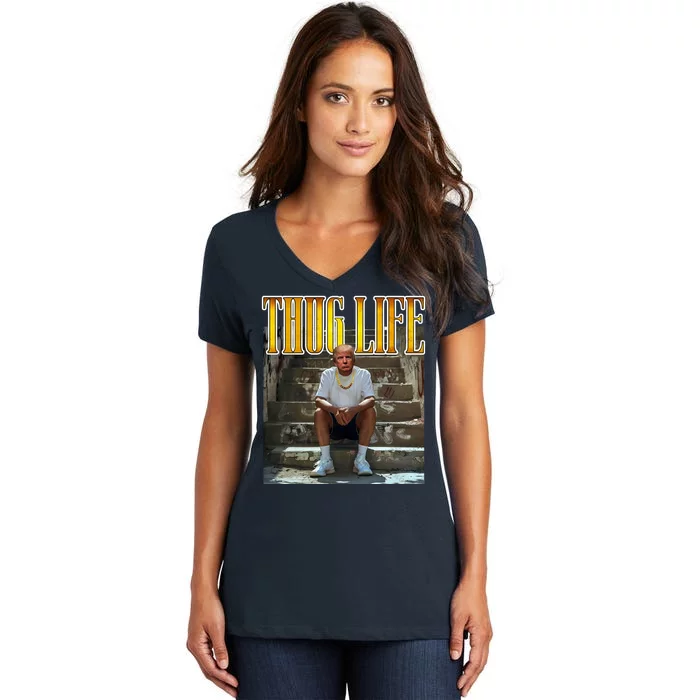 Felon Conviction Trump Rap Thug Life Women's V-Neck T-Shirt