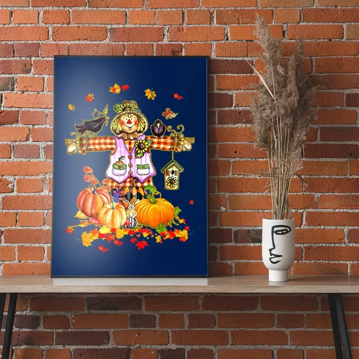 Funny Cute Thanksgiving Scarecrow Autumn Hello Fall Pumpkin Poster