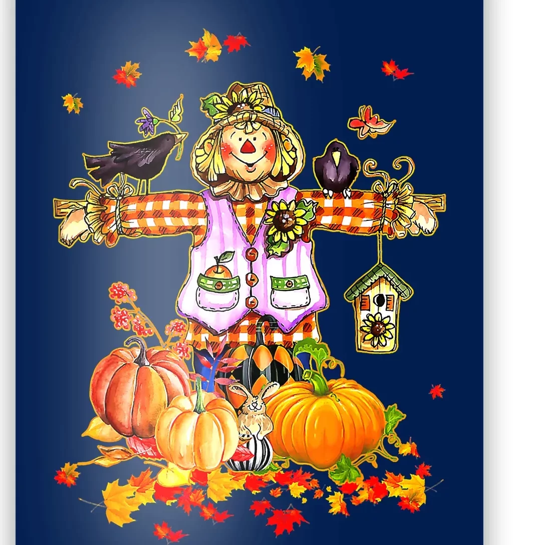 Funny Cute Thanksgiving Scarecrow Autumn Hello Fall Pumpkin Poster