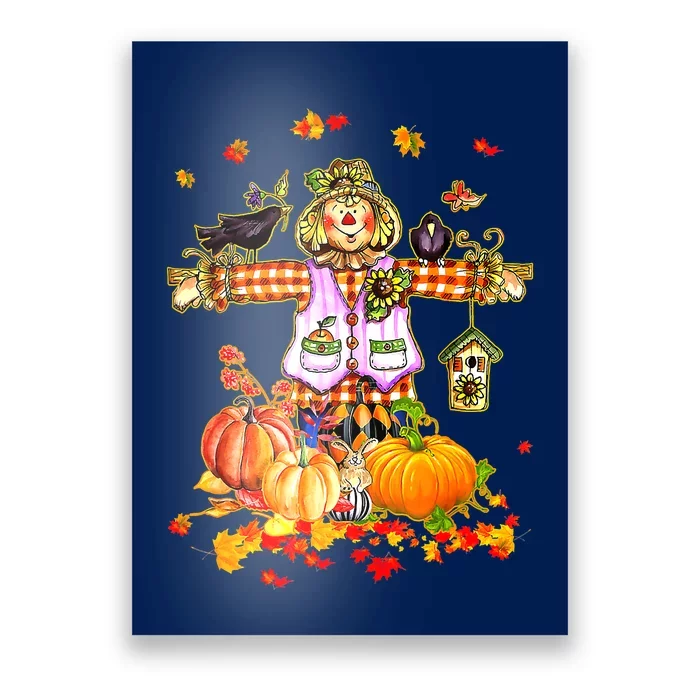 Funny Cute Thanksgiving Scarecrow Autumn Hello Fall Pumpkin Poster