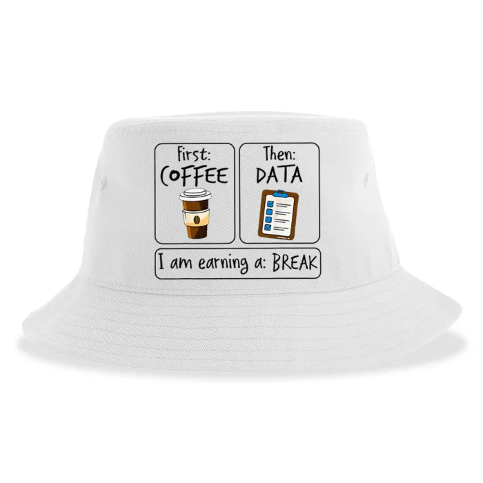 First Coffee Then Data IAm Earning A Break First Then Funny Sustainable Bucket Hat