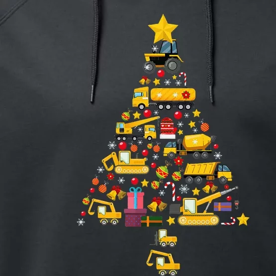 Funny Construction Trucks Christmas Tree Xmas Performance Fleece Hoodie