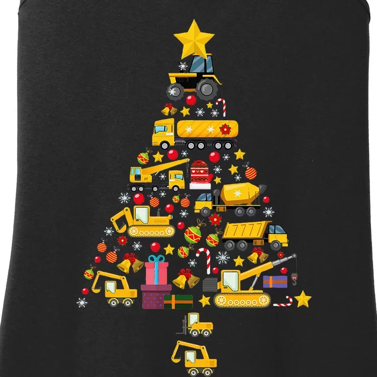 Funny Construction Trucks Christmas Tree Xmas Ladies Essential Tank