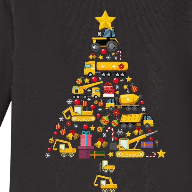 Funny Construction Trucks Christmas Tree Xmas Baby Long Sleeve Bodysuit