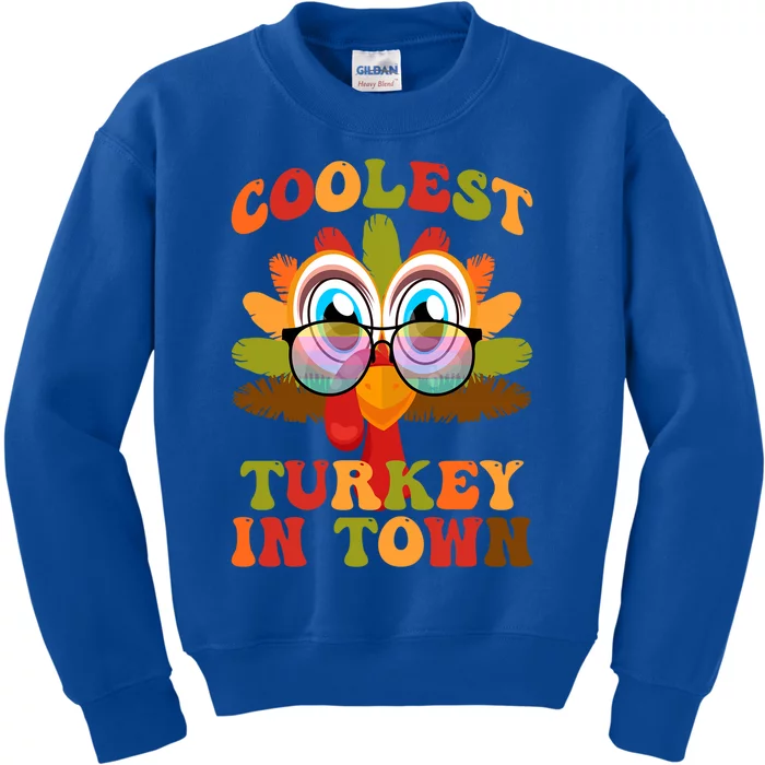 Funny Coolest Turkey In Town Thanksgiving Colorful Glasses Gift Kids Sweatshirt