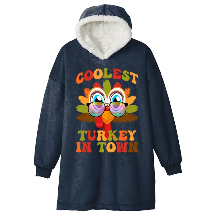 Funny Coolest Turkey In Town Thanksgiving Colorful Glasses Gift Hooded Wearable Blanket