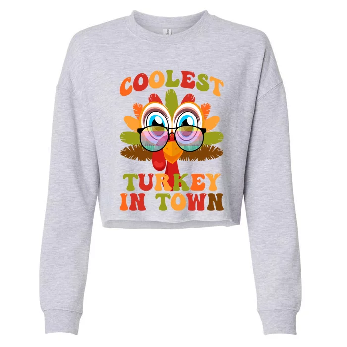 Funny Coolest Turkey In Town Thanksgiving Colorful Glasses Gift Cropped Pullover Crew