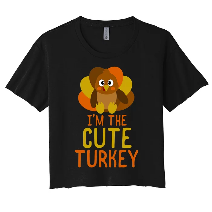 Funny Cute Turkey Family Matching Thanksgiving Women's Crop Top Tee