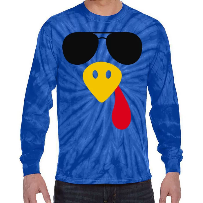 Funny Cool Turkey Face Gift Sunglasses Thanksgiving Day Gift Tie-Dye Long Sleeve Shirt