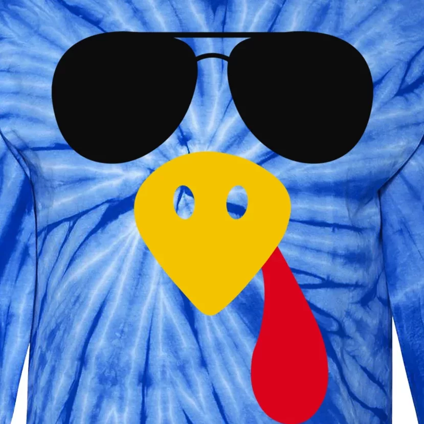 Funny Cool Turkey Face Gift Sunglasses Thanksgiving Day Gift Tie-Dye Long Sleeve Shirt