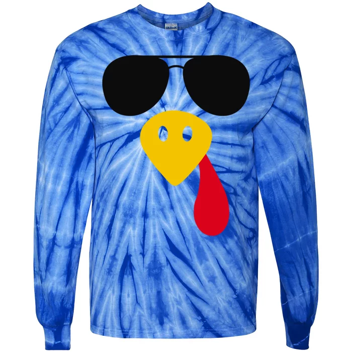 Funny Cool Turkey Face Gift Sunglasses Thanksgiving Day Gift Tie-Dye Long Sleeve Shirt