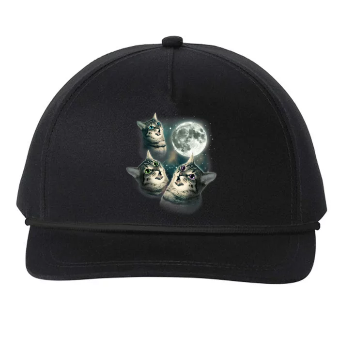 Funny Cat Three Cat Moon 3 Wolfs Cute Kitten Graphic Snapback Five-Panel Rope Hat