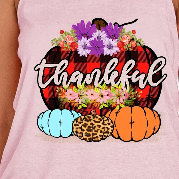 Funny Cute Thankful Pumpkins Red Plaid Buffalo, Thankful Grateful Blessed Autumn Women's Knotted Racerback Tank