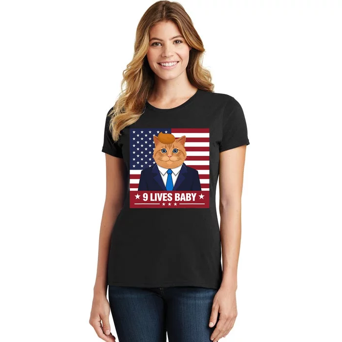 Funny Cat Trump 9 Lives Baby Even My Cat Loves Trump 2024 Women's T-Shirt