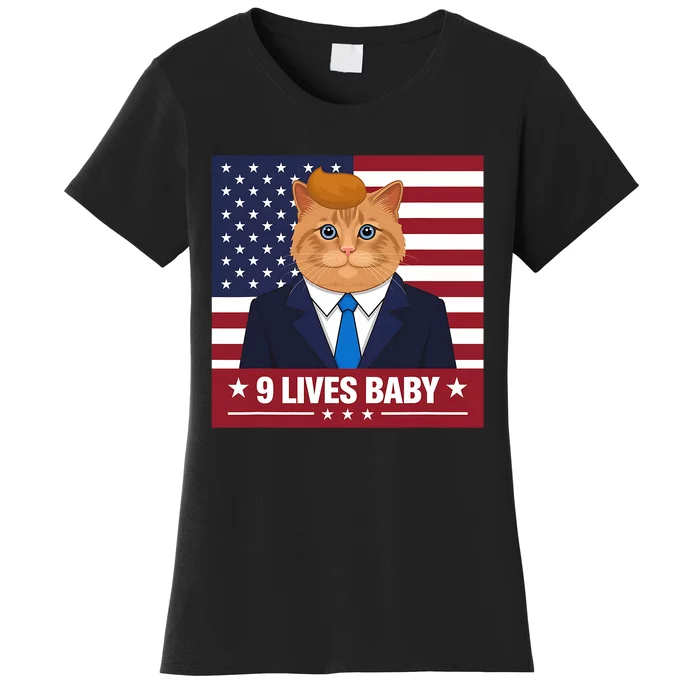 Funny Cat Trump 9 Lives Baby Even My Cat Loves Trump 2024 Women's T-Shirt