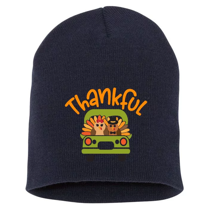 Funny Cute Truck Turkeys Thankful Turkey Happy Thanksgiving Gnomes Short Acrylic Beanie