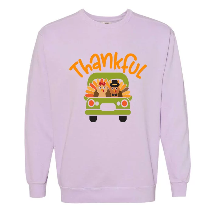 Funny Cute Truck Turkeys Thankful Turkey Happy Thanksgiving Gnomes Garment-Dyed Sweatshirt