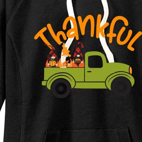 Funny Cute Truck Gnomies Thankful Turkey Happy Thanksgiving Gnomes Women's Fleece Hoodie