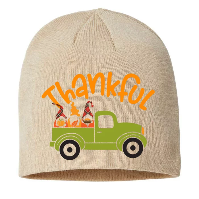 Funny Cute Truck Gnomies Thankful Turkey Happy Thanksgiving Gnomes 8 1/2in Sustainable Knit Beanie