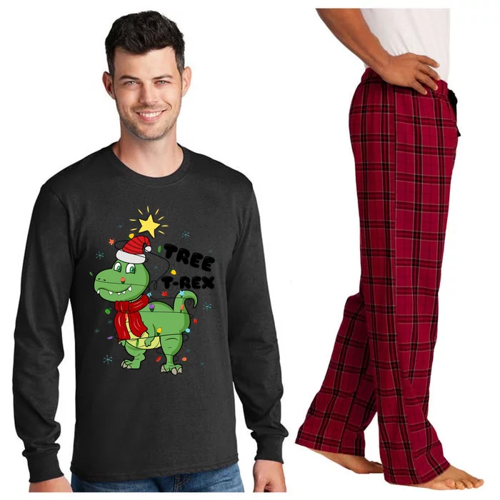 Funny Christmas Tree Rex Christmas Lights Santa Cool Gift Long Sleeve Pajama Set