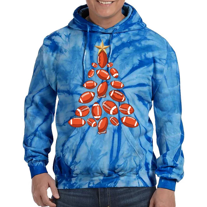 Football Christmas Tree Funny Xmas Football Player Sports Gift Tie Dye Hoodie