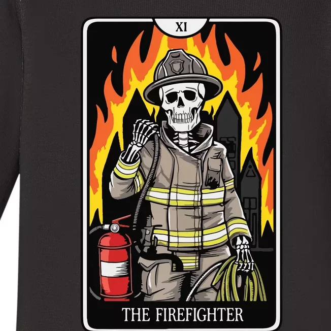 Firefighter Crew Tarot Card Player Funny Halloween Skeleton Baby Long Sleeve Bodysuit