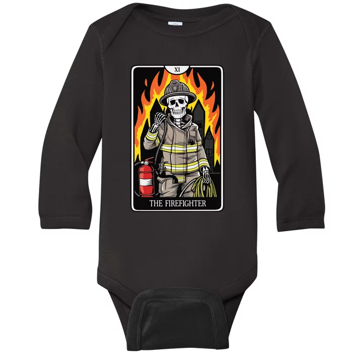 Firefighter Crew Tarot Card Player Funny Halloween Skeleton Baby Long Sleeve Bodysuit