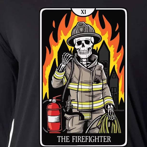 Firefighter Crew Tarot Card Player Funny Halloween Skeleton Cooling Performance Long Sleeve Crew