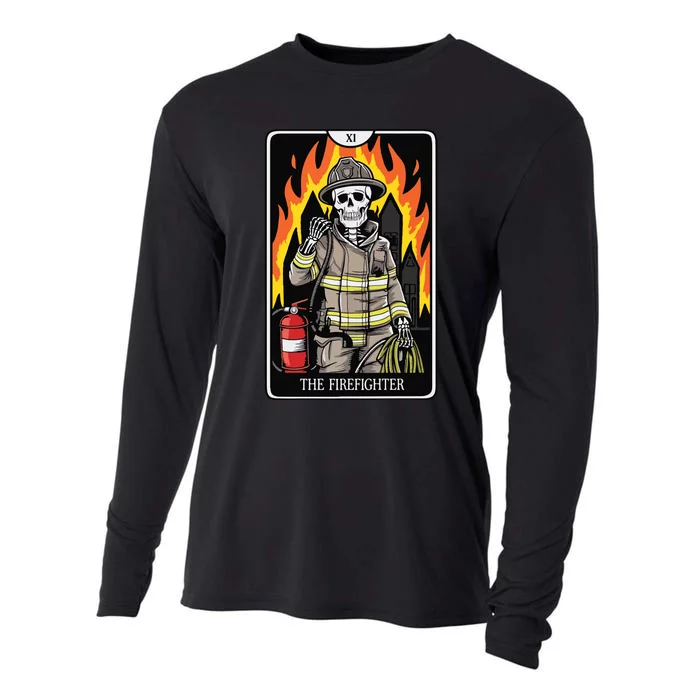 Firefighter Crew Tarot Card Player Funny Halloween Skeleton Cooling Performance Long Sleeve Crew