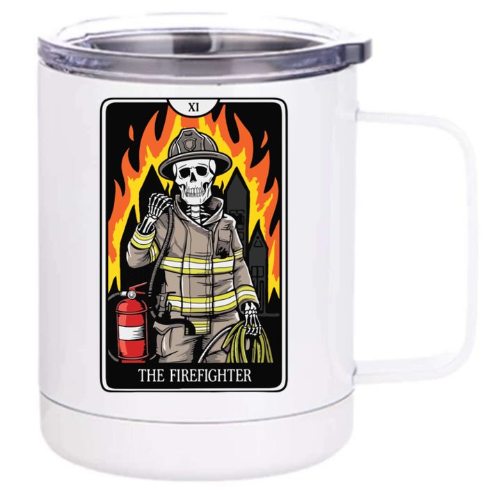 Firefighter Crew Tarot Card Player Funny Halloween Skeleton Front & Back 12oz Stainless Steel Tumbler Cup