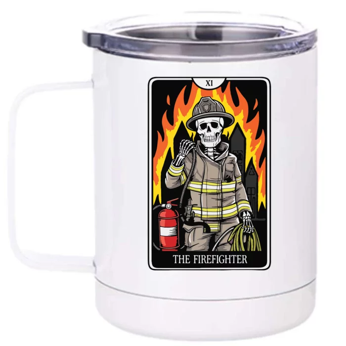 Firefighter Crew Tarot Card Player Funny Halloween Skeleton Front & Back 12oz Stainless Steel Tumbler Cup