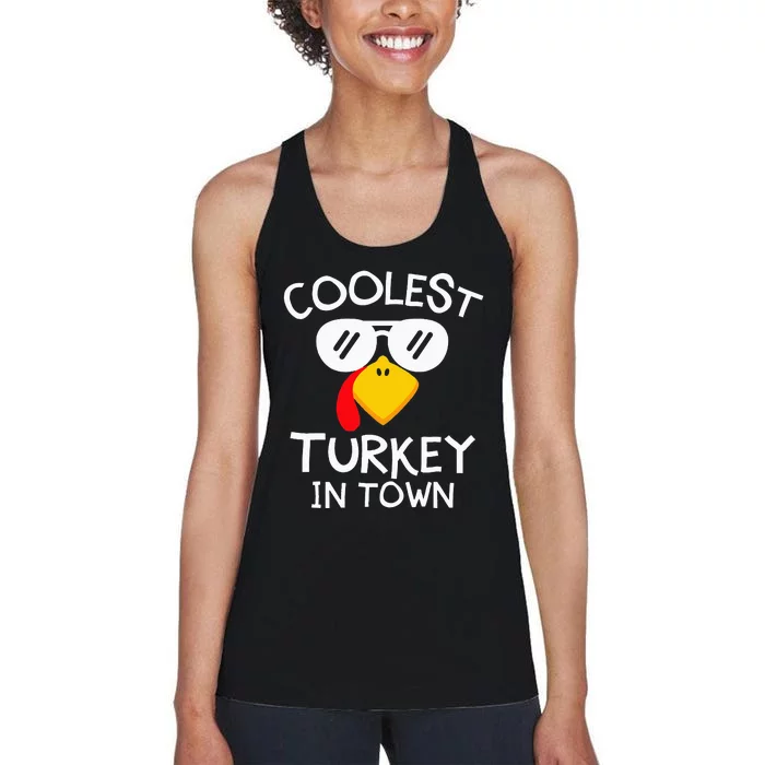 Funny Coolest Turkey in Town Cute Thanksgiving Women's Racerback Tank