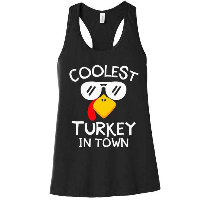 Funny Coolest Turkey in Town Cute Thanksgiving Women's Racerback Tank