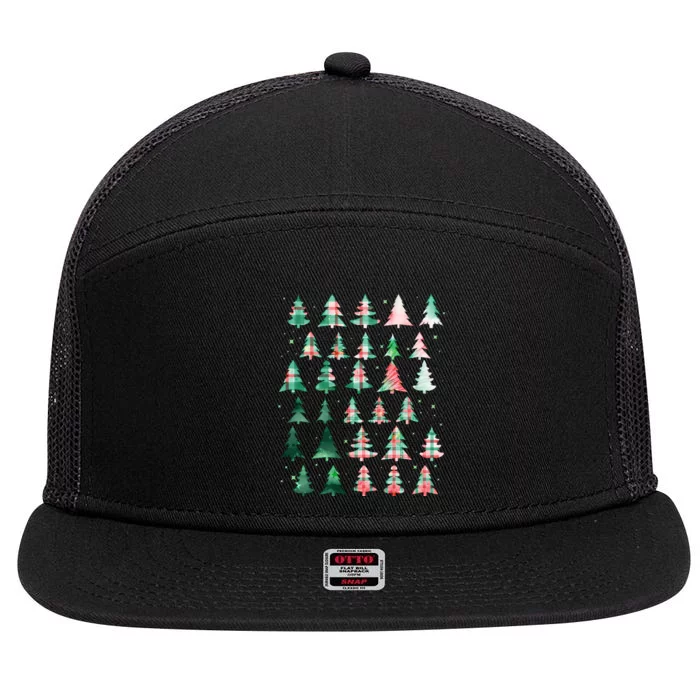 Festive Christmas Trees Patterns Mash Up 7 Panel Mesh Trucker Snapback Hat