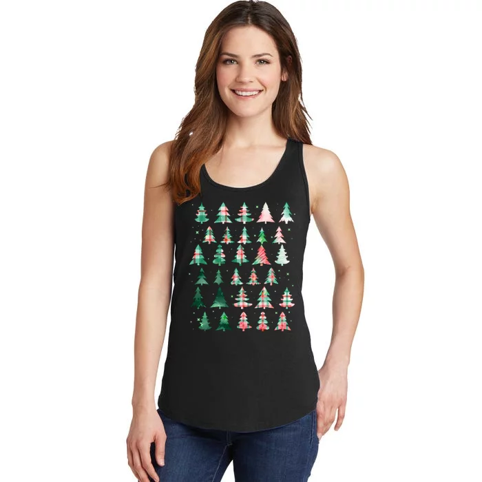 Festive Christmas Trees Patterns Mash Up Ladies Essential Tank