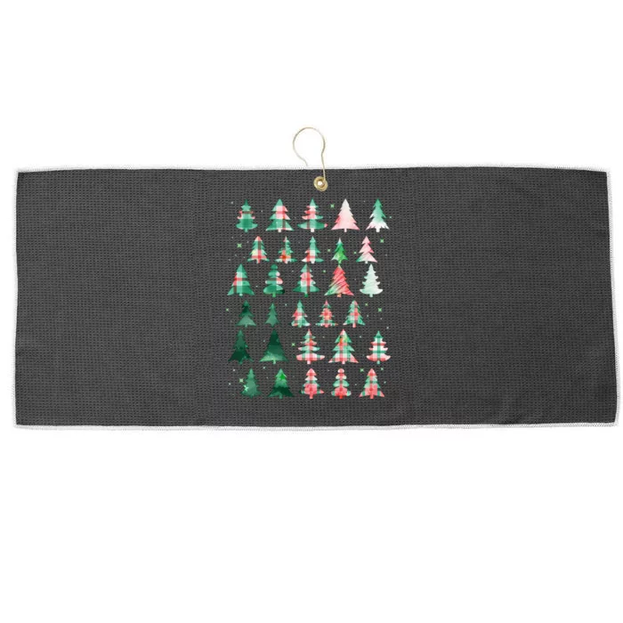 Festive Christmas Trees Patterns Mash Up Large Microfiber Waffle Golf Towel